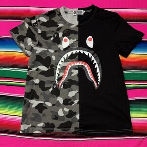 Bathing Ape Shirt T-Shirt Youth M Black Camo Bape Shark Split Print Hype